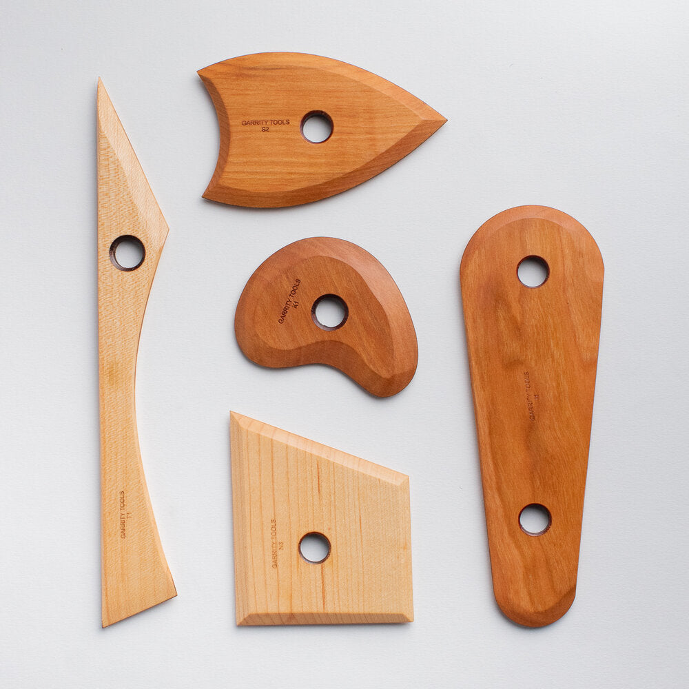 Garrity Tools Starter Kit includes five wooden pottery tools