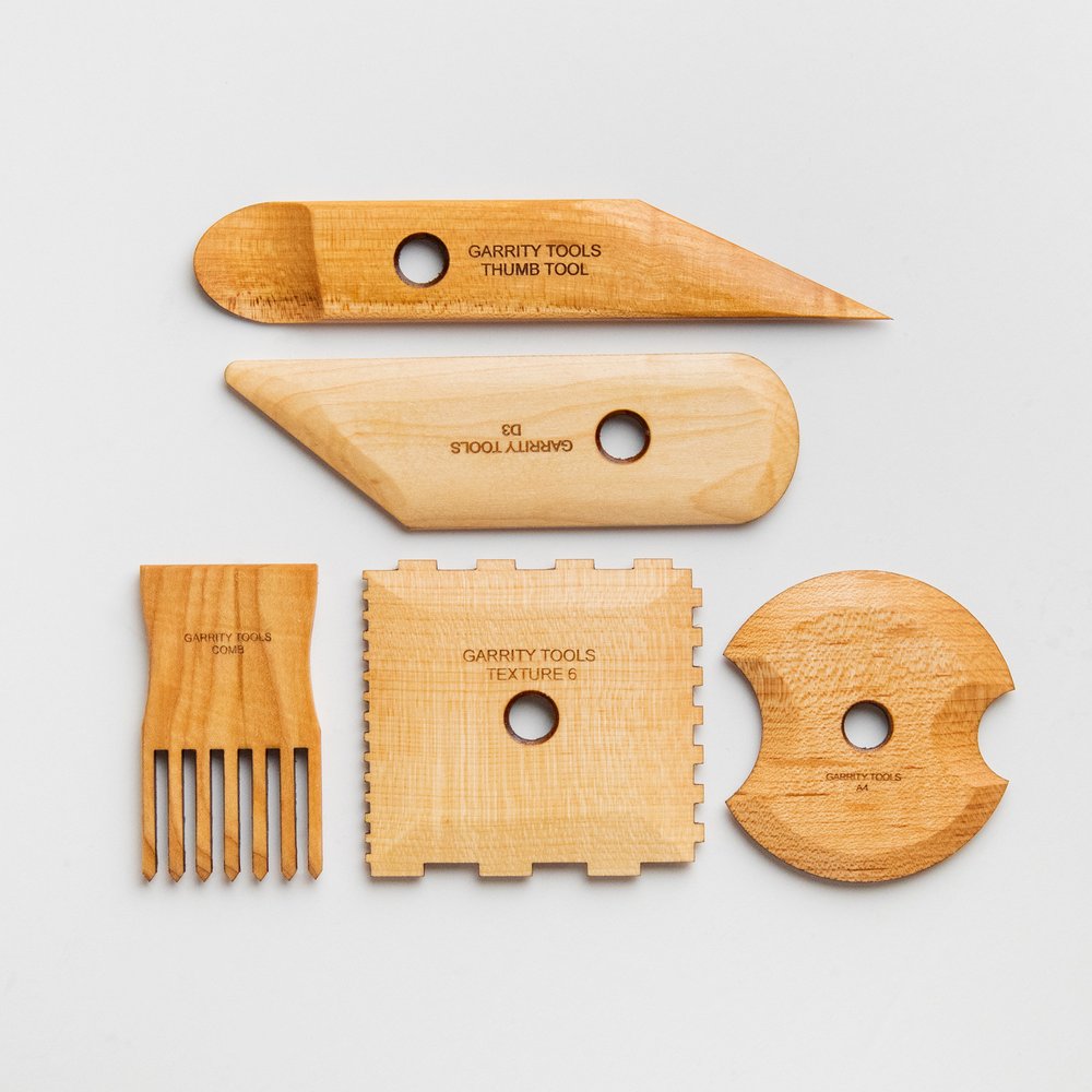 Garrity Tools Hand-building Kit with wooden pottery tools on white background