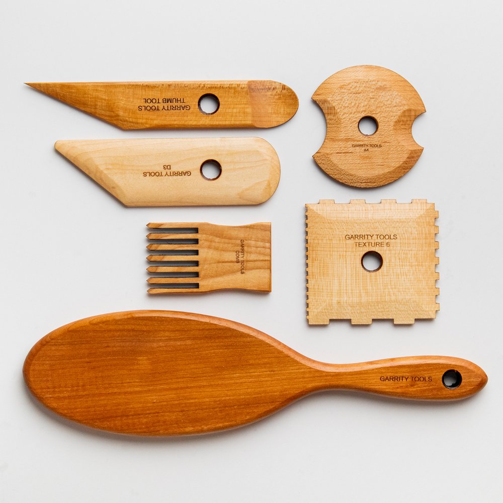 Garrity Tools Hand-building Kit with wooden pottery tools on white background